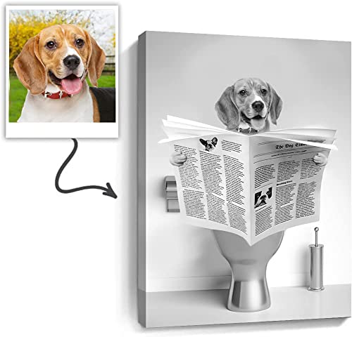 Custom Pet Portrait From Photo in Toilet Canvas Print Wall Art, Black and White Bathroom Art, Personalized Gift, Funny Dog Bathtub Wall Decor for Living Room Bedroom Framed Ready To Hang