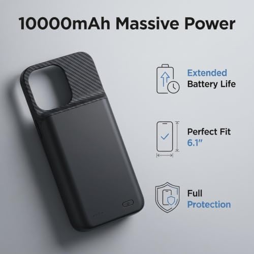 Funda batería de 10000 mAh para iPhone 13 y 14 con salvapantallas de alta resistencia 4