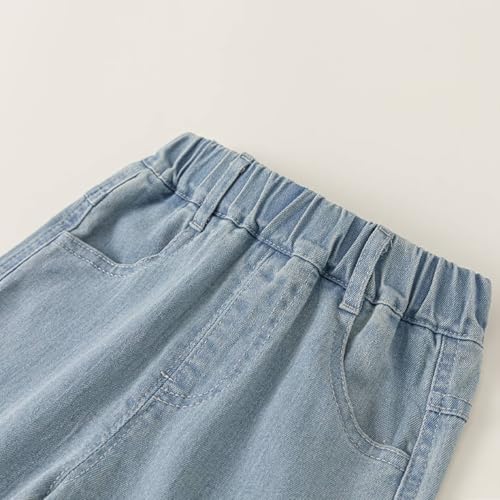 LittleSpring Girls Jeans with Floral Lace Hem Wide Leg Casual Trousers3