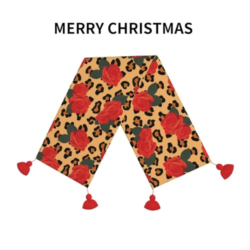 Chemin de table de Noël avec pompon léopard idéal pour offrir ou décorer sa table - 4