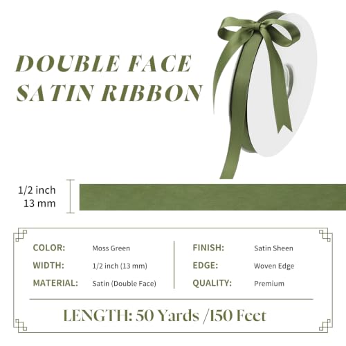 MAYREEL 1/2 inch Moss Green Double Faced Satin Ribbon 50 Yards by MAYREEL - Used condition - Image 2