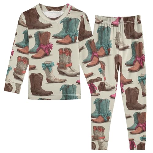 Pajama Sets Long Sleeve Cowboy Boots with Scarves Soft Comfy Sleepwear 2 Piece PJS 3-8T