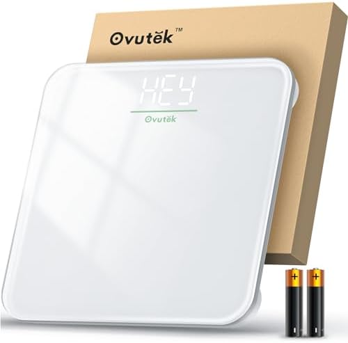 Ovutek Bathroom Scale for Body Weight, Highly Accurate Digital Weighing Machine for People, Upgraded Batteries Included, Compact Size, LED Display, Physician Scale with Sturdy Tempered Glass, 400lb