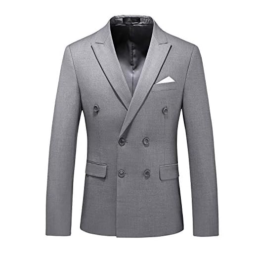 MOGU Masculino Blazer De Terno Trespassado, Corte Slim, Cor Sólida, Casaco Esportivo Para Negócios, Casamento, Baile Formatura E Eventos Formais, Tamanho Eua 44, Cinza