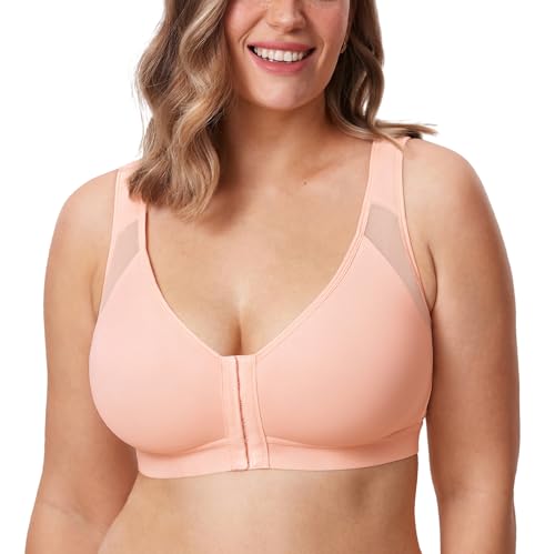 Image of DELIMIRA Women's Full Coverage Front Closure Wire Free Back Support Posture Bra