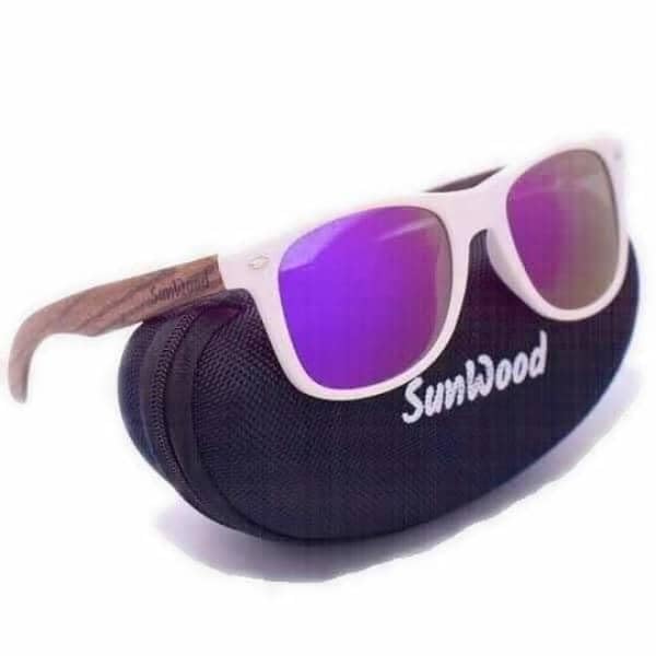 Lunettes en bois de haute qualité SunWood blanc avec verres violets raffinés