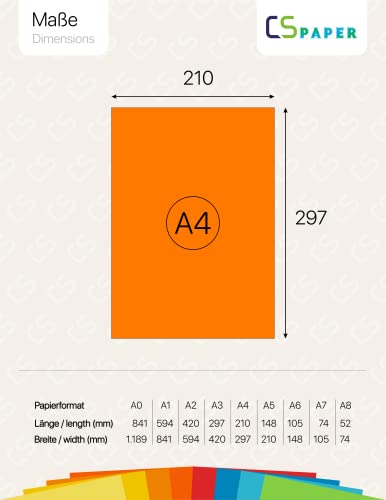 MADE IN EU 50 Blatt farbiges Papier ORANGE A4 80 g/m² CS Paper - Druckerpapier, Kopierpapier, Universalpapier zum Drucken, Basteln & Falten im Format DIN A4. Papier für den Heim- & Bürobedarf