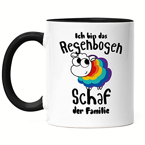 Hey!Print Regenbogen Schaf Tasse Schwarz LGBT Gay Rainbow LGBTQ Pride Queer Homosexuell CSD Pride Week