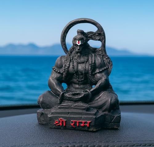 Lord Hanuman G Idol for Car and Table Top Bajranbali Yogo Decor Jai Shree Ram Murti for Car Dashboard Hindu Power for House Decor Pooja Murti Golden Color House Pooja Item Diwali Gift (Black)