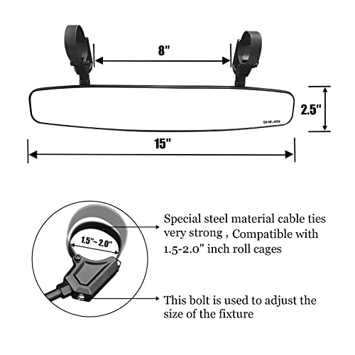 Shejisi Utv Mirrors, Aluminum Alloy Material,2022 New Rzr Rear View Mirror For 1.5" To 2" Inch Roll Cage, Adjustable For Best View, Compatible With Polaris Rzr,Kawasaki Mule, Honda Pioneer,Can Am X3 #TOP6