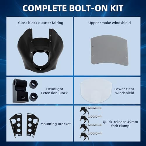 Image of Quarter Fairing Windshield Kit for Harley Softail Street Bob FXBB FXBBS Softail Standard FXST 2018-2024, Motorcycle Front Fairing Two-Tone Windscreen, Quick-Release 49mm Fork Clamps