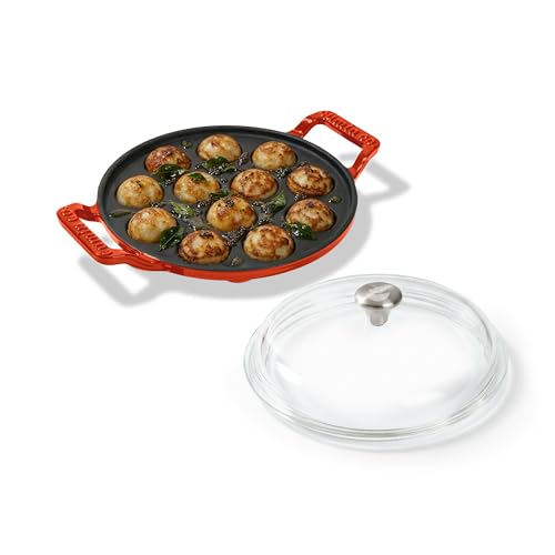 Image of CUMIN CO. Cast Iron Paniyaram Pan with Lid | Induction Base Cookware| 12 Cavities | 10 Years Warranty | Non Toxic Non Stick Pan for Appe /Paddu | Chemical Free Coating | Appe Maker | Color: Rust