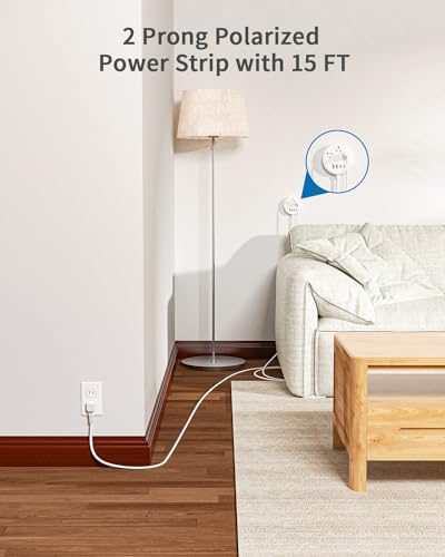 Regleta de alimentación NTONPOWER con 2 clavijas, cable de extensión de 4.57 m, adaptador de enchufe de 2 a 3 clavijas, 3 salidas AC y 4 puertos USB, ideal para casas antiguas, color blanco miniatura 3