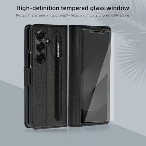Image of WHITBULL Royal Leather Window View Magnetic Flip case Cover Compatible for Samsung Galaxy Z Fold 7 5G (Black)