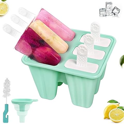 WMKGG Popsicle Silicone Moulds, 6-Cavity Ice Pop Moulds with Reusable Popsicle Sticks, Homemade Ice Cream Moulds - Green Cover