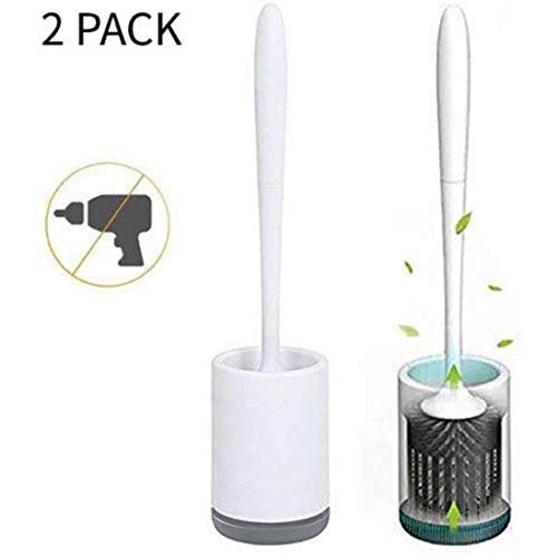 URMI Toilet Brush and Holder Wall Mounted 2 Pack, Bathroom Toilet Cleaning Bowl Brush Kit with Quick Drying Holder Set with Clean Silicone Bristle Brush (2 Pack)