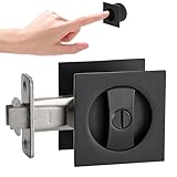 POFEIKTS Matte Black Pocket Door Hardware with Privacy Lock & Latch - Contemporary Style for Square Pocket Doors(1 Pack)