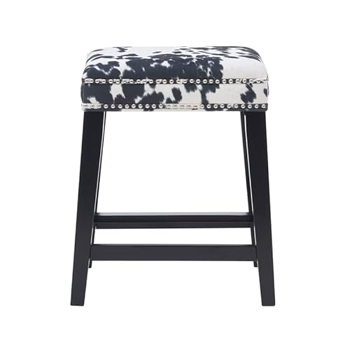 Riverbay Furniture 24" Transitional Wood/Fabric Cow Print Counter Stool In Black #TOP5