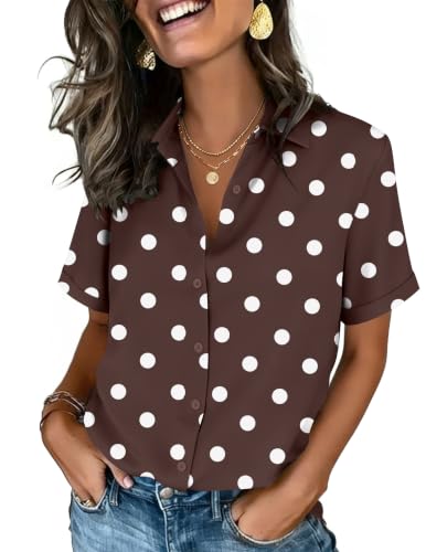 Image of Zeagoo Tops for Women Button Down Short Sleeve Shirts 2026 Polka Dot Top