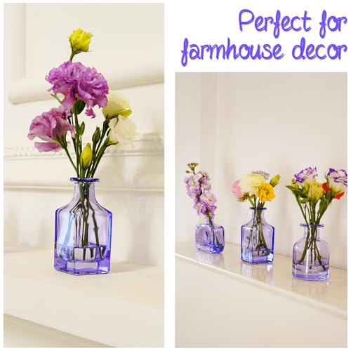 Glass Bud Vases Set of 12, Purple Small Glass Vase for Wedding Centerpieces, Clear Vase in Bulk | Purple Bud Flower Vases for Elegant Floral Displays, Table Decor, Event Styling — view 4