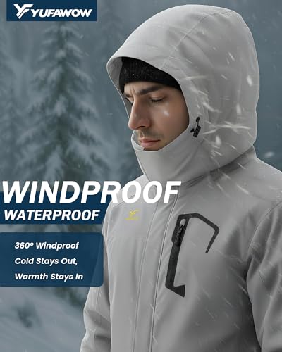 Image of Yufawow Men's Ski Jacket Waterproof Warm Snowboard Jacket Insulated Winter Coat for Outdoor Cold Weather Sports Work