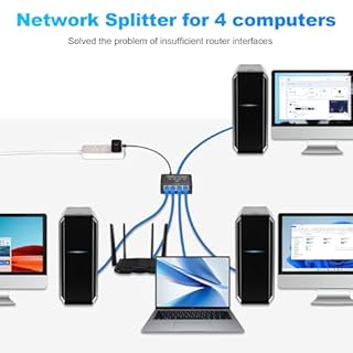 Switch Ethernet RJ45, 4 Ports 1000Mbps Network LAN 1 a 4 Switch Splitter Répartiteur de Câble Cat5/6/7/8, Gigabit Network Ethernet pour Ordinateurs, Routeurs, Décodeurs, Téléviseurs