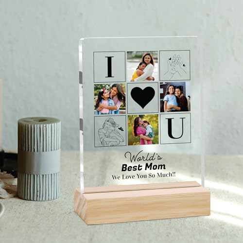 Image of Giftplease Customized Photo Frame With Wooden Stand | Personalised Printed Photo & Text Frame | Gift For Mom | Birthday | Mother's Day | (Transparent, 6x8 Inches, Tabletop) m 07