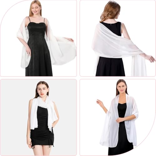 White Soild Shawl Scarves Chiffon Sheer Shawls and Wraps Womens Polyester Elegant Soft Silky Lightweight Long Mesh Scarf for Women Evening Dress Bridal Wedding Party Cover Up Accessories4