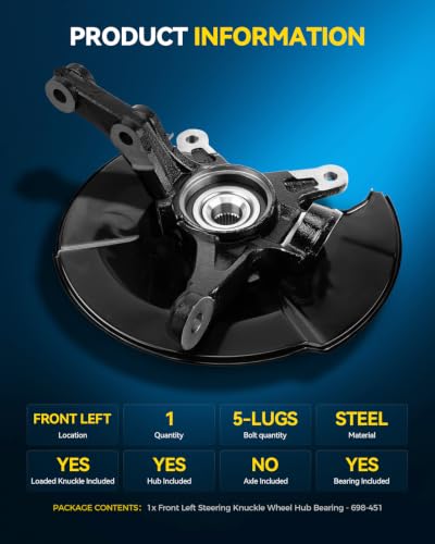 Image of PHILTOP Front Left steering knuckle and hub assembly Compatible with 2006-2011 Honda Civic 1.8L, 2006-2010 Honda Civic 1.3L,Driver Side
