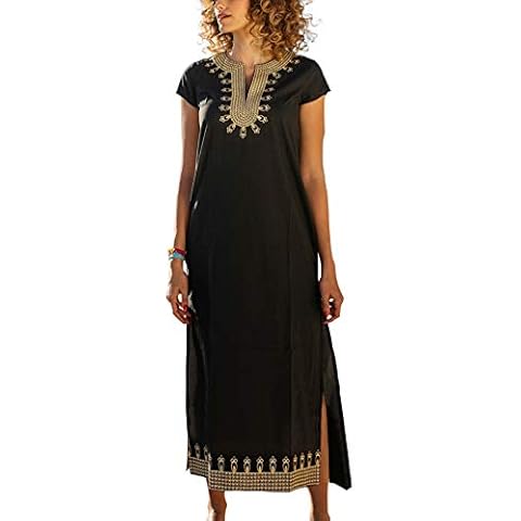 YouKD Cotton Embroidered Floral Loose Caftan Boho Beach Bikini Cover Up Dress Plus Size Loungewear for Women Cover