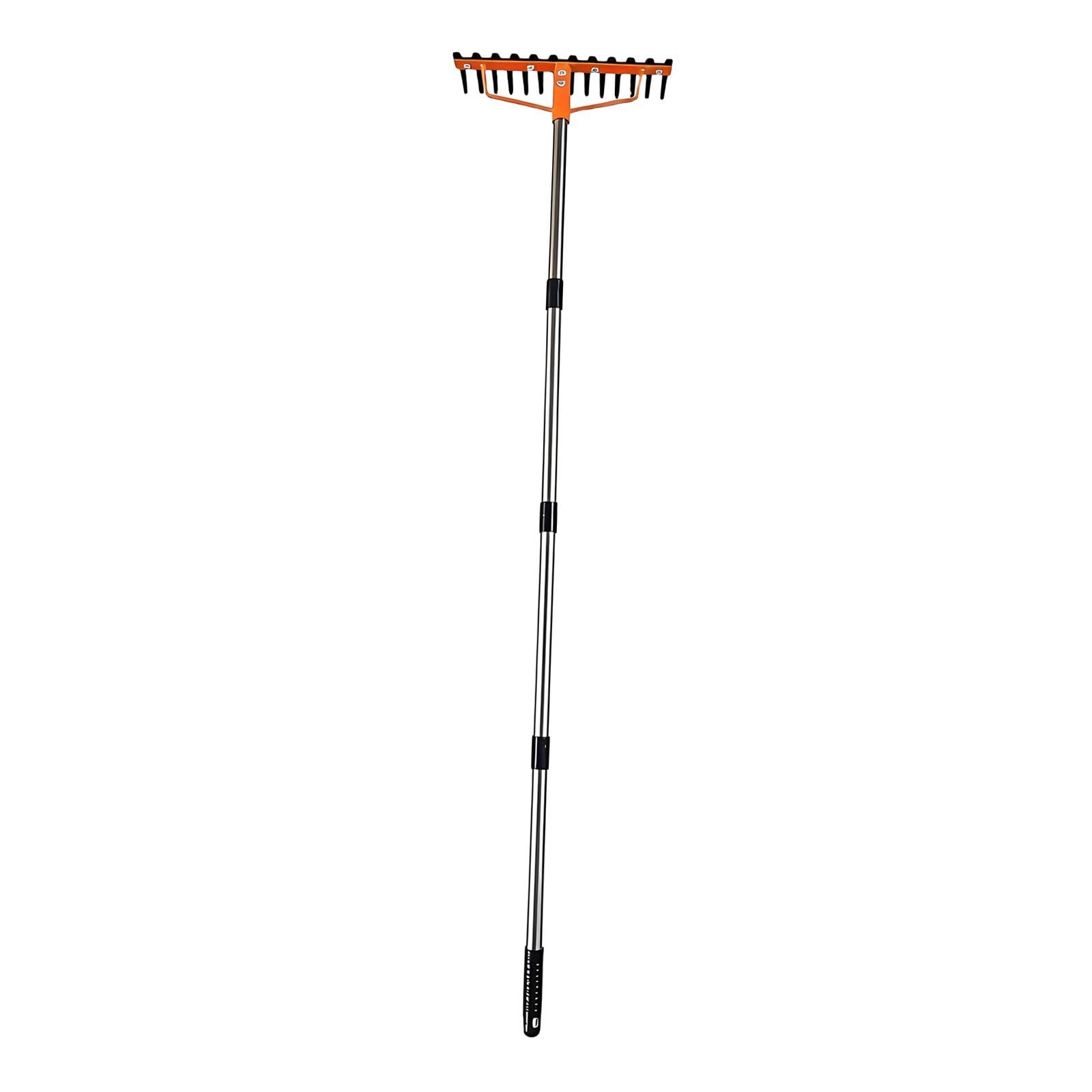 Rastrillo de Jardín para Y Recolección de Hojas Metálica para Mantenimiento del Suelo Accesorio Multifuncional Adecuado para Exterior, Mango Largo