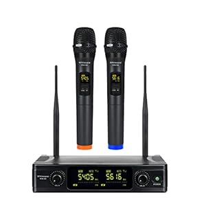 whitesand UHF Wireless Microphone System, Dual Wireless Mic Set w/ 2 Handheld Dynamic Microphones, 2×30 Frequencies, Color Coded Microphone for Singing, Home Karaoke, DJ, Church, Wedding (WSM-300)