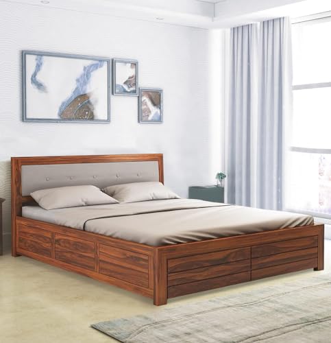 Image of Furniture Solid Sheesham Queen Size Box BedPalangCot for BedroomHotelLiving Room Solid Wood Queen Box Bed | Finish Color - Natural, DIY