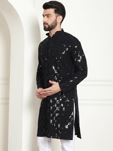 Image of SOJANYA (Since 1958 Men's Cotton Embroidered Sequinned Long Kurta