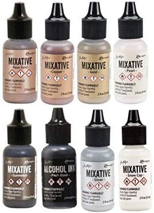 Ranger Tim Holtz MEGA Bundle - All 12 Alcohol Pearls, All 7 Metallic Mixatives,Plus Pitch Black Alcohol Ink with Bonus PTP Blending Sticks