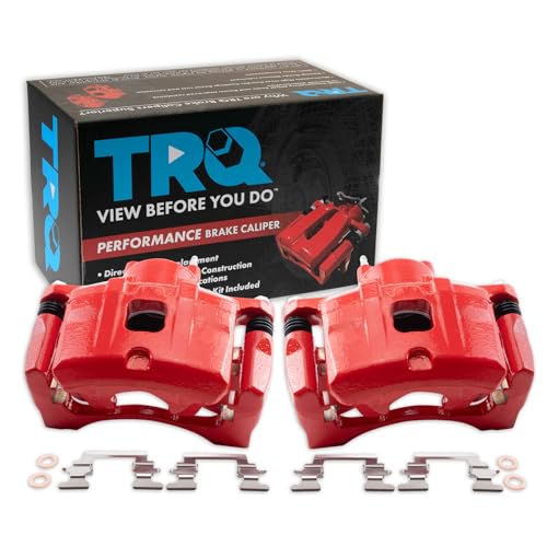 Image of TRQ Front Brake Caliper Set Painted Red Brackets Compatible with 2011-2014 Chrysler 200 2007-2010 Sebring 2008-2014 Dodge Avenger 2007-2012 Caliber 2007-2017 Jeep Compass Patriot