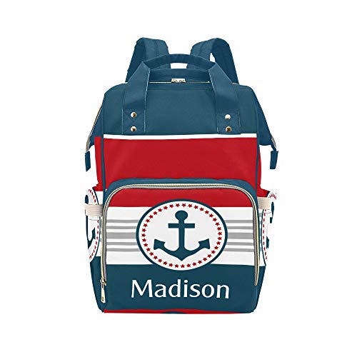 Yeshop Nautical Anchor Personalized Diaper Bag Backpack Tote with Name,Custom Travel Nappy Mommy Bag Backpack for Baby Girl Boy Gift,10.83x6.69x15inch