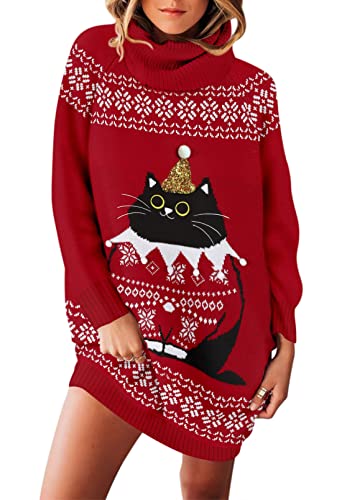 Pink Queen Ugly Christmas Sweater Dresses for Women Oversized Loose Fit Knit Dress with Pocket2