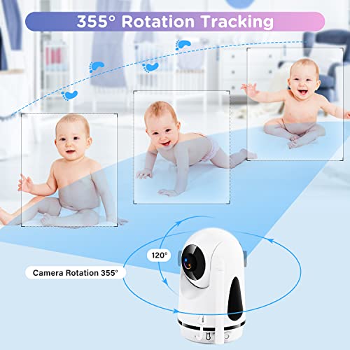 Baby Monitor,Vtimes 5” Display Video Baby Monitor with Camera and Audio Remote Pan-Tilt-Zoom 355°Rotatable Wide View,No WiFi Two Way Audio Talk,Infrared Night Vision,8 Lullabies for Newborn/Eldy/Pet