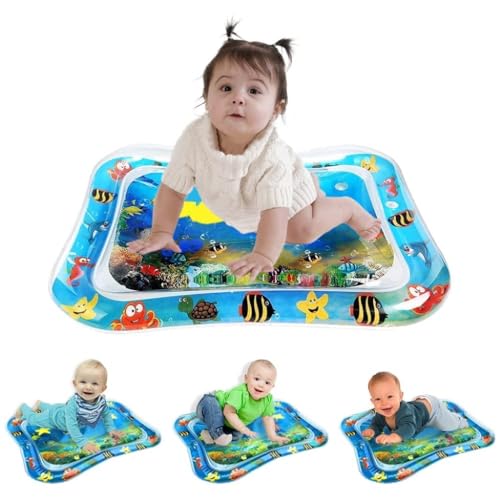 KRIFA Baby Kids Water Mat Toys Inflatable Tummy Time Leakproof Water Mat, Fun Activity Play Center Indoor and Outdoor Water Mat for Baby Random Design