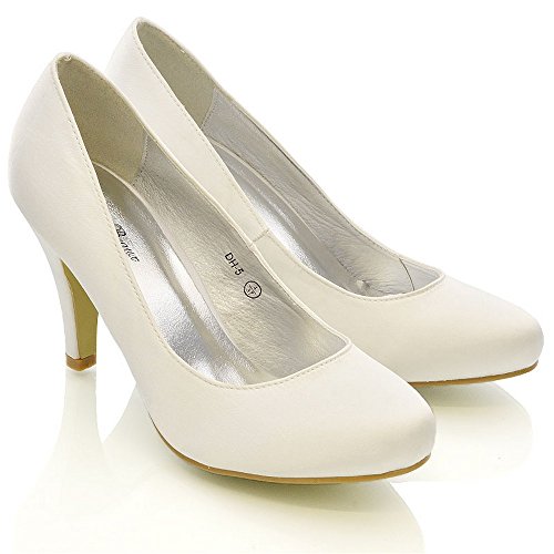 ESSEX GLAM Womens Pumps Mid Heel Closed Toe Satin Bridal Evening Prom Wedding Shoes - Image 4