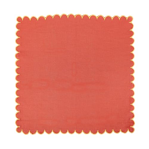 Image of FINGERCRAFT Scallop Edge Cloth Napkins | Set of 6 | 20x20 Inches | 100% Cotton | Table Napkins for Any Occasion | Washable, Perfect for Parties and Everyday Use (Rust Slub, Set of 6)