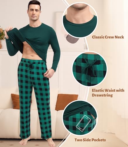 Image of NACHILA Pajamas for Men-Viscose Made from Bamboo, Long Sleeve Pajamas Set Comfy Sleepwear Pants Soft V Neck Pjs with Pockets