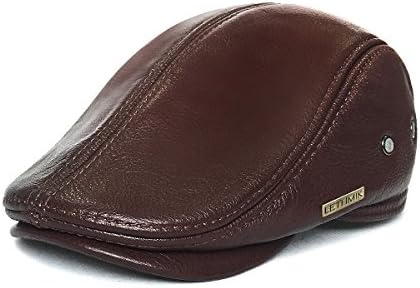 LETHMIK Flat Cap Cabby Hat Genuine Leather Vintage Newsboy Cap Ivy Driving Cap XL-Brown