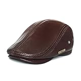 LETHMIK Flat Cap Cabby Hat Genuine Leather Vintage Newsboy Cap Ivy Driving Cap XL-Brown