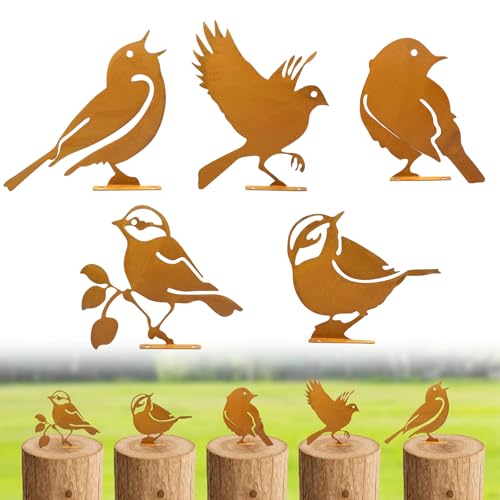 MOSTFUN 5 Stück Rost Vogel Gartendeko, Gartenstecker Rost Deko Vogel,...