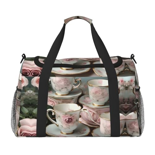 Sac de sport tasses à thé roses noir anti-stress sous le siège avion