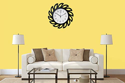 Oreva Plastic Wooden Look Designer Silent Wall Clock (35.8 x 35.8 x 4 cm, Black, AQ 6287 SS)
