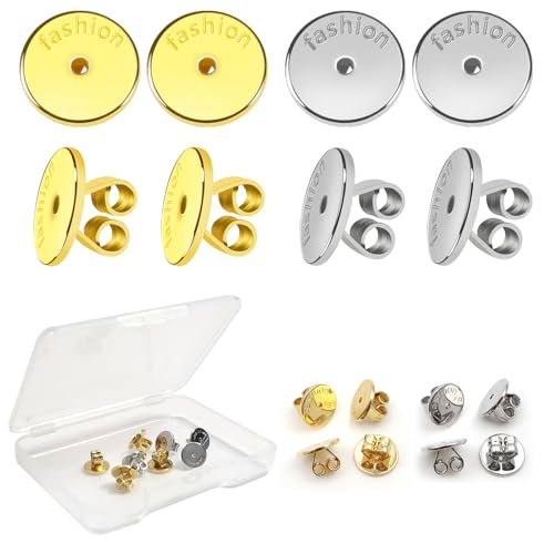Toaob 8 Piezas 18k Chapado En Oro Blanco Tapón Para Aretes Bloqueo Levantadores De Aretes Sujetador De Espárragos Traseros Respaldos Pendientes Para Hacer Bisutería