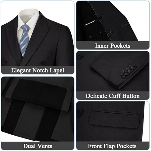 Mens Suits 3 Piece Slim Fit Double Breasted Suit Business Wedding Prom Tuxedo Solid Blazer Vest Pants Set4